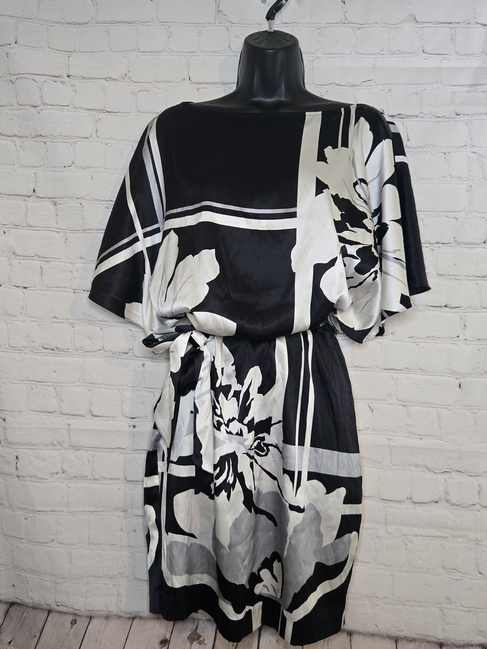 Vtg y2k Cache Silk Kimono Stlye Mimi Dress Tie Belt  Sm 80s Glam Going Out Indie